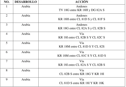 Tabla 9. Andenes y vías planteadas por el PMIB en el API El Tesoro. 