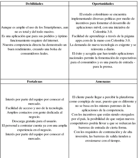 Tabla 5. Cuadro Resumen DOFA 