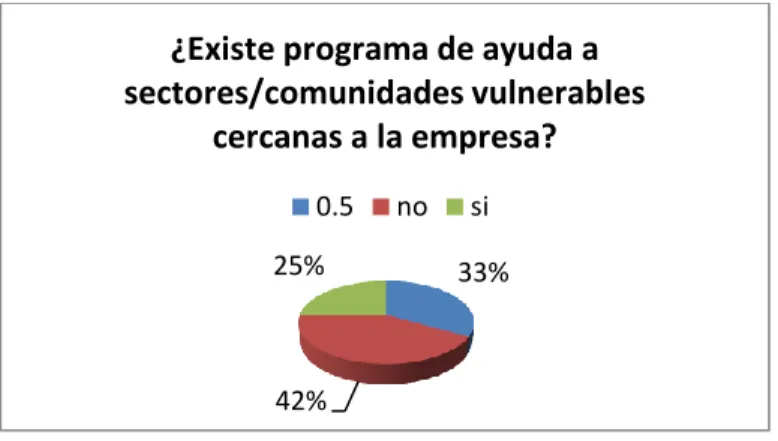 Figura  8.  Gráfico  circular  sobre  programas  de  ayuda  implementados  para  asistir  a  las  comunidades cercanas más pobres y necesitadas