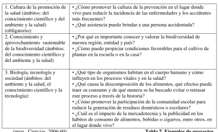 Tabla 7. Ejemplos de proyectos 