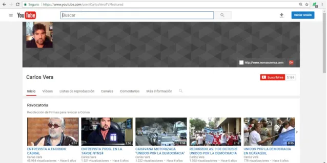 Figura 8 Captura de pantalla del canal de YouTube de Carlos Vera   Fuente: Cuenta de YouTube de Carlos Vera 