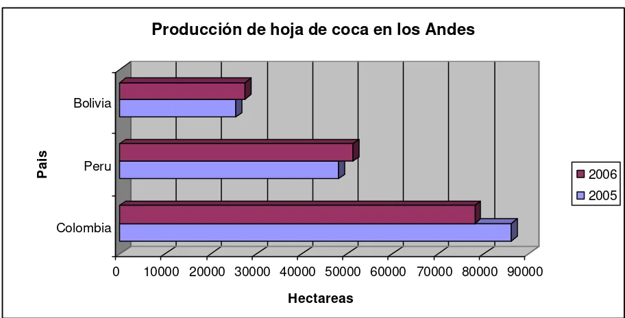 Cuadro N° 2: Producción de hoja de coca  en la región Andina 1996-2006  (En hectáreas) 