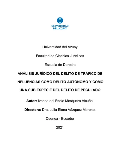 Universidad Del Azuay. Facultad De Ciencias Jurídicas. Escuela De ...