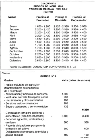 CUADRO W4 PRECIOS DE MORA 1996 