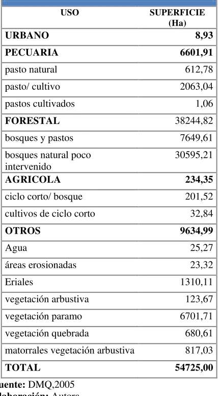 Cuadro 9. Uso del suelo en el año de 2005 