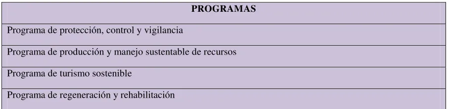 Tabla 9. Programas 