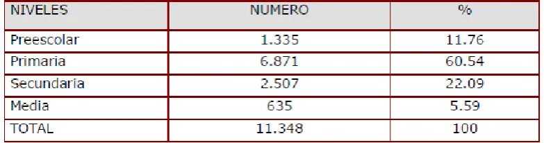 Tabla 4. Población matriculada por niveles educativos 2000  