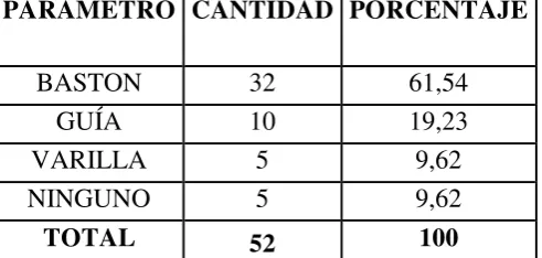 CUADRO 7.  UTILIZACIÓN DE APOYOS PARA EL DESPLAZAMIENTO DE  LOS DISCAPACITADOS VISUALES