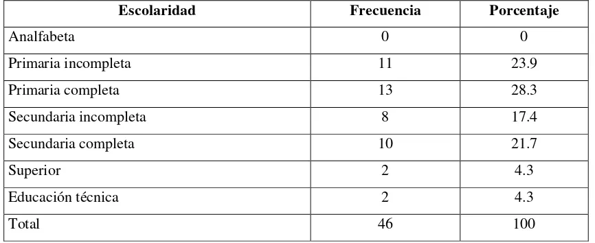 Tabla 6.  Escolaridad de las mujeres encuestadas, que recibieron atención médica en el 