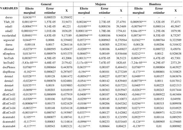 Tabla 6. Resultados de los efectos marginales a partir del modelo probit para el año 2007 