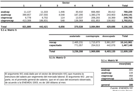 Tabla 5.1: Estructura del Mercado laboral, en el escenario observado, según la 