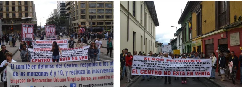 Figura 4-4. Manifestaciones ciudadanas en oposición al Proyecto Ministerios. Fuente: Archivo personal, diciembre de 2013 (izquierda), septiembre de 2014 (derecha) 
