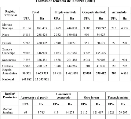 Tabla Nº. 2 Formas de tenencia de la tierra (2001) 