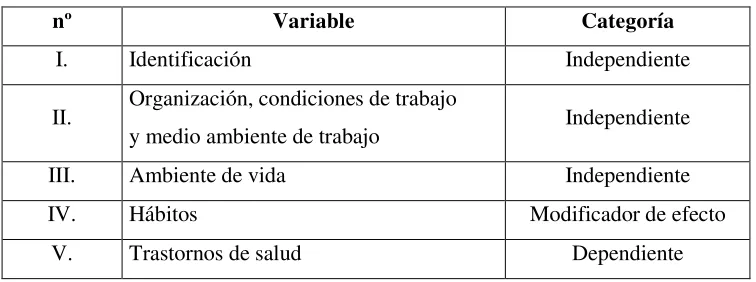 Tabla 1: Categorización de las variables 