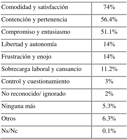 Cuadro 9: Palabras que describen cómo se siente el profesor en su 