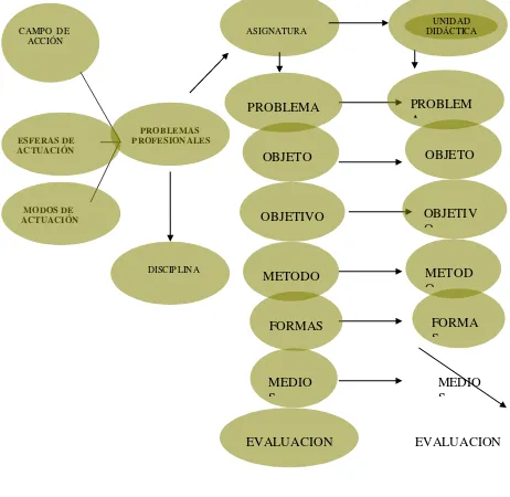 Figura IV Modelo para el diseño de asignaturas y unidades didácticas en base a la lógica de la profesión  