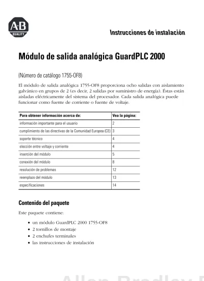 Allen-Bradley P. Módulo de salida analógica GuardPLC Instrucciones de ...