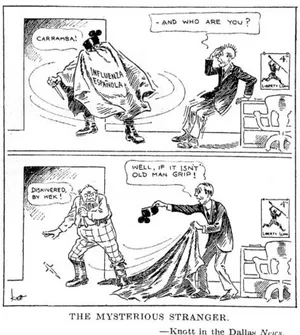 Figure 3. The Mysterious Stranger: a cartoon in the Dallas News during the 1918–1919 influenza 