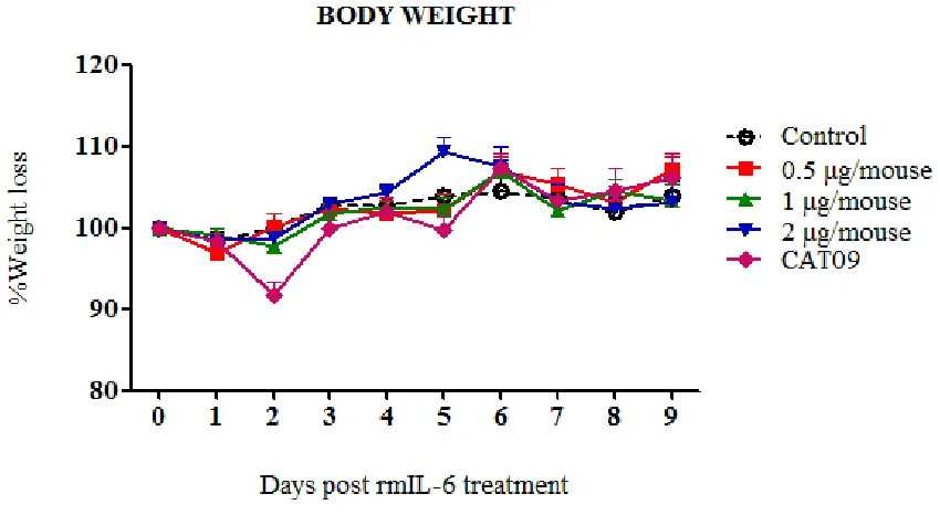 Figure 15. Influence of rmIL6 treatment on body weight at different doses was determined