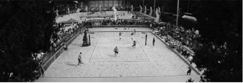 Figure 2: Beach volleyball official game playing surface and game structure.