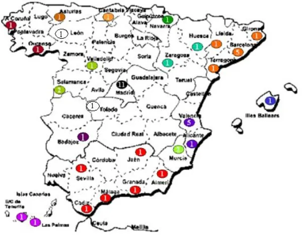 Figura 1. Nombre d’universitats que imparteixen estudis de fisioteràpia a l’estat espanyol (Martí, 2009)