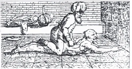 Figura 8. Il·lustració de massatge en hamman del Canon d’Avicenna