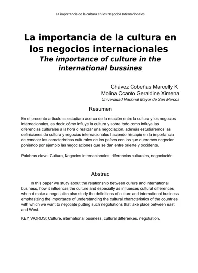 Importancia De La Cultura En Los Negocios Internacionales