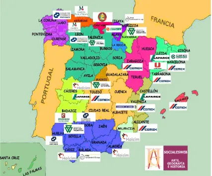 Fig. 44.-Situación actual de todas las fábricas de cemento en España Fuente: http://www.socialesweb.com  