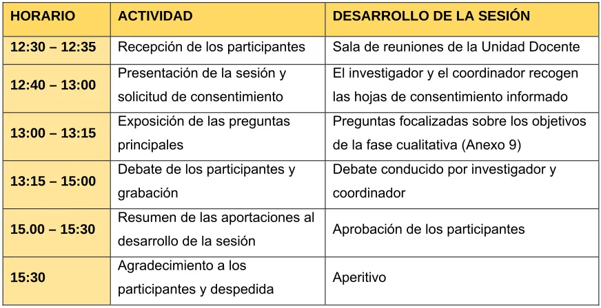 Tabla 4. Desarrollo de los grupos de discusión 
