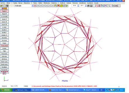 Figura 140.  Alzado - comparación de la forma inicial (rojo) de la estructura con la forma final (azul) después del cálculo