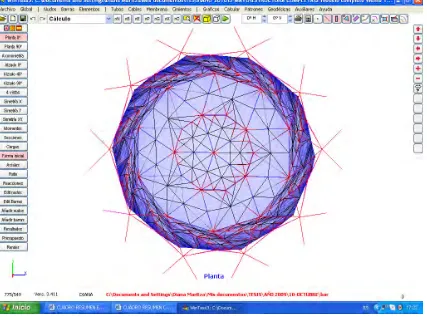 Figura 161.  Alzado - comparación de la forma inicial (rojo) de la estructura con la forma final (azul) después del cálculo