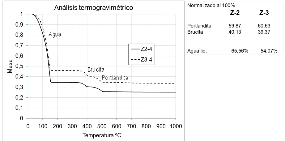 Figura 96 Curvas de pérdida de masa frente a la temperatura de las pastas de cal Z2 y Z3