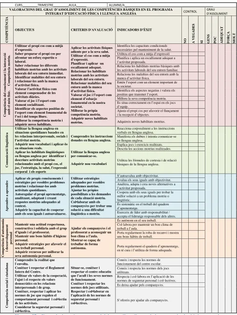 Figura: 37 – Exemple de registre personal del grau d’assoliment de les competències bàsiques en el programa integrat
