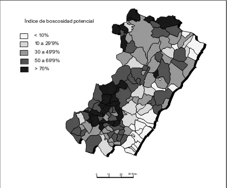 FIGURA 59. Distribución municipal de los índices de boscosidad potencial en la provincia deCastelló