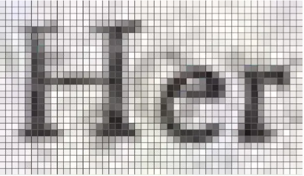 Fig. 1: Descomposición en píxels de tres letras. 