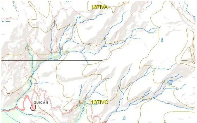 Ilustración 1. Esquema general de la zona. Planchas 137-IV-A y 137-IV-C 1:25000 (IGAC) 