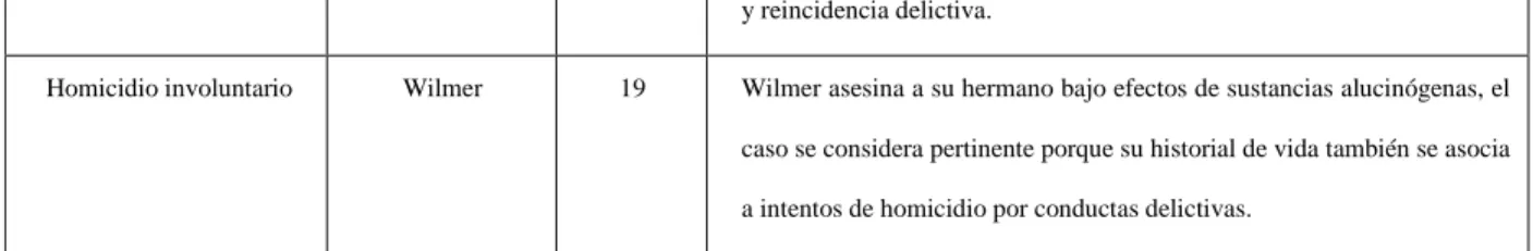 Tabla 1. Caracterización poblacional: tipología de homicidios.  