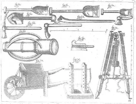 Fig. 67: azadón - Fig. 68: pisón manual - Fig. 69: “serpe” - Fig. 70: carretillas - Fig