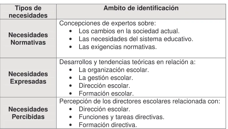Cuadro 1  Tipos de necesidades 