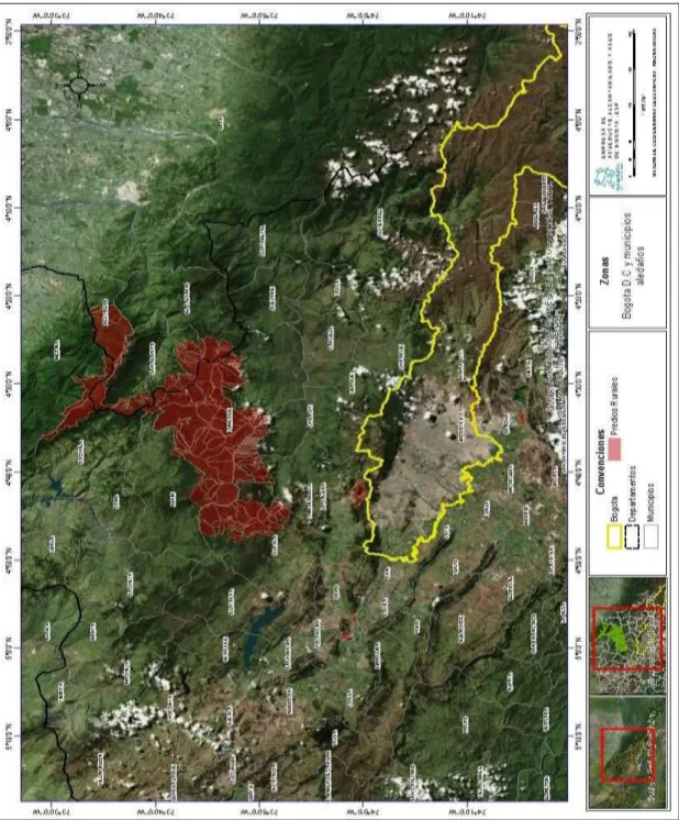 ILUSTRACIÓN 1 MAPA LOCALIZACIÓN PREDIOS MUNICIPALES PERTENECIENTES A LA EMPRESA DE  ACUEDUCTO DE BOGOTA