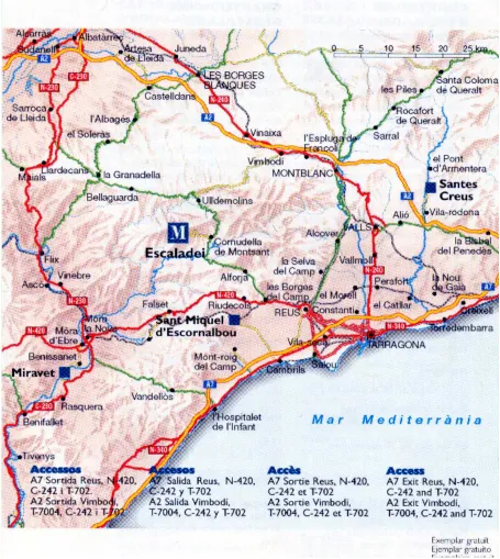 Figura 38. Mapa de los pueblos que se visitaron en Cataluña. 