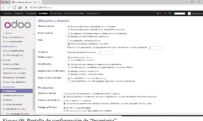 Figura 10. Pantalla de configuración de "Compras" 