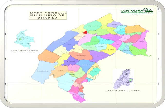 Figura 1. Mapa veredal del municipio de Cunday 