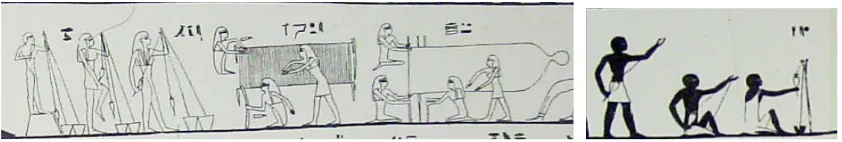 Fig. 11: detalles de las pinturas de la cámara principal de la pared norte de la tumba de Baqt (Imperio Medio, dinastía XI, Beni Hasan)