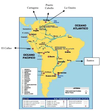 Figura  1. Puertos de América del Sur casos de Estudio Fuente: Elaboración propia 