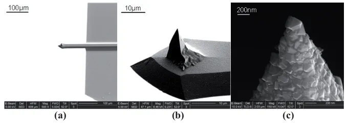 Fig. 2. Boron-doped diamond coated probes that are commercially available (Nanosensors) and suited to current-sensing AFM
