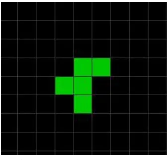 Figure 2.5: R pentomino‘s simulation. From left to right, up to bottom, steps 0, 40, 80, 120, 160 and 200