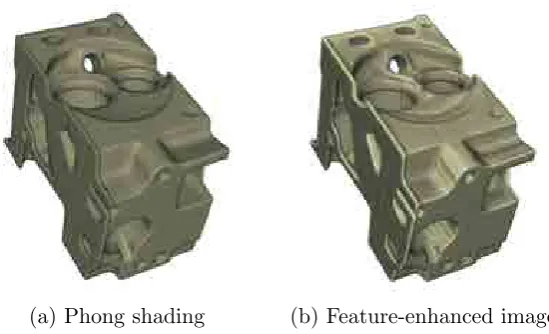 Figure 4.1: Comparison between the Phong shaded visualization (a) ofa volume model and the feature-enhanced result (b) obtained using thetechnique proposed in this chapter