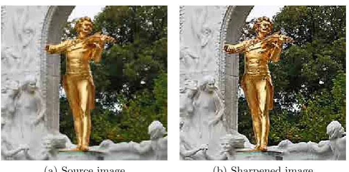 Figure 4.2: Enhanced image using unsharp masking. Note how theedges and other details are sharpened in (b), improving the overall ap-pearance of the statues and the background vegetation with respect to(a).