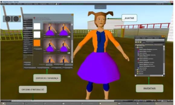 Figura 5: Elements d’edició de l’avatar d’OpenSim. 